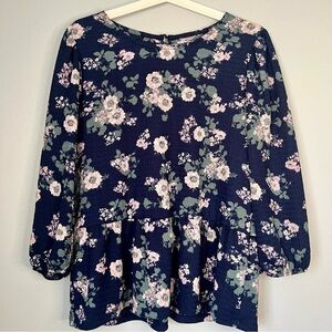 Ophelia Rose Blue Floral Print 3/4 Sleeves Blouse Size S